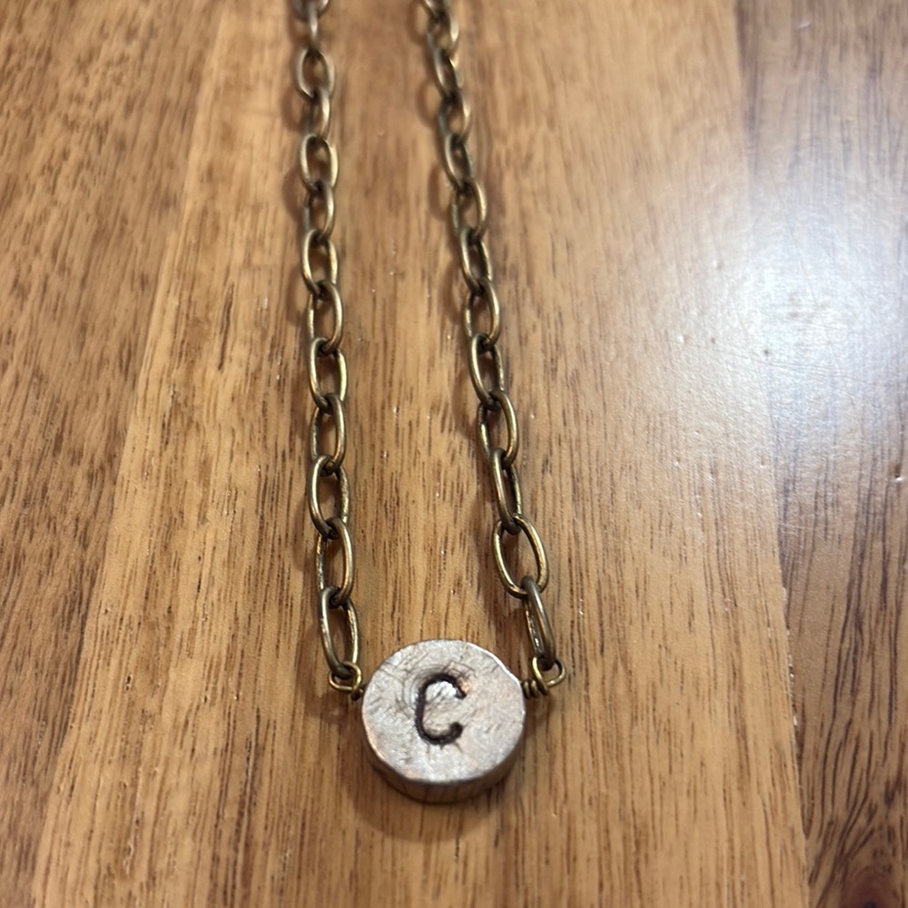 Antique Gold C Initial Pendant Necklace